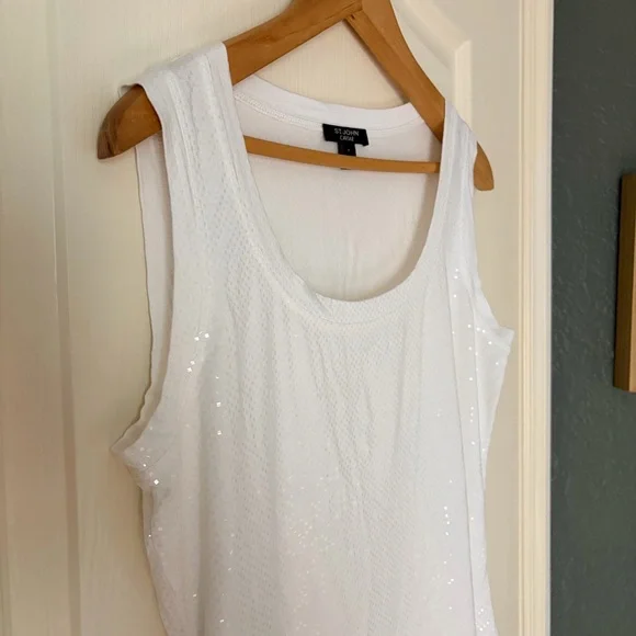 ST. JOHN CAVIAR Paillettes White
Top Sleeveless Sparkle Shirt, M - Picture 5 of 11